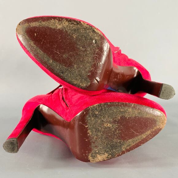ALEXANDER MCQUEEN Size 8 Red Suede Platform Ankle Boots - Picture 6 of 13